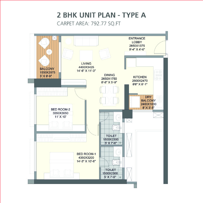 2 BHK Floor Plan